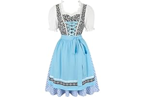 JUTRISUJO Dirndl Femme Oktoberfest Robe Traditionnelle pour Oktoberfest Trois Pièces Robe Chemisier Tablier Bavière Vêtements