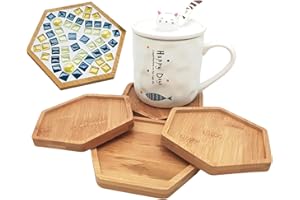 ANKTILY Bambus-Mosaik-Untersetzer - Leere Bodenschalen für Bastelarbeiten, DIY-Mosaikbedarf, Trinkbecher und Pflanzen, Kunstplatte (Hexagon), 4 Stück