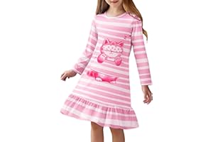 Arshiner Chemise de Nuit Fille Pyjama Manches Longues Enfant Col Rond Robe Pyjama Hiver Vêtements de Nuit pour Fille A-Line Nightdress 4-12 Ans