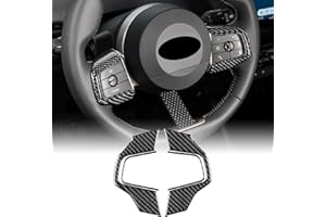KUNGKIC for Mini F65 F66 F67 U25 J01 EV J05 2024-UP Accessory Carbon Fibre Interior Trim Car Steering Wheel Buttons Trim Cool Decal Self-Adhesive Auto Parts Gift RHD (Black)