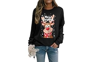 WIEIYM Christmas Sweatshirt Women Reindeer Graphic Print Jumper Long Sleeve Shirt Unisex Pullover Causal Crewneck Sweat Tops for Women/Men S-XXL