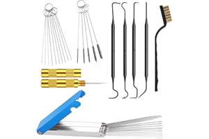 ULMERVION 34 Pieces Carburetor Cleaning Kit, Remove Cleaner for Carburetor, Airbrush, Spray,5 Cleaning Needles, 10 Nylon Brushes, 13 Cleaning Wires, 1 Sharpen Pick Tool Kit, 1 Large Brush and 4 Hooks