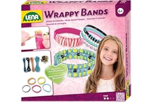 Lena 42652 - Bastelset Wrappy Bands, Komplettset für mindestens 3 Wickelarmbänder mit 7 Silikonbänder in 5 Farben, Kordel in 4 Farben und 48 Fädelperlen, Schmuckbastelset für Kinder ab 6 Jahre