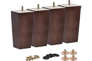 TCHOSUZ 10 Inch / 25 cm Wooden Furniture Legs, Set of 4 Solid Wood Mid-Century Modern Pyramid Replacement Feets with M8 Hanger Bolt & Rubber Floor Protectors for DIY Ottoman TV Stand Walnut