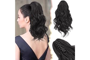 BARSDAR Pinza de Garra Extensiones Coleta, 35CM Corta Rizado Ondulado Coleta Extensiones de Pelo Sintética Negro Pelo Clip Cola de Caballo Extensiones de Cabello Postizos Natural(Natural Negro)