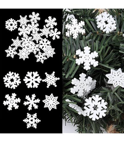 HUVZOR 108pcs Bois Confettis De Noël, Flocons De Neige Et Étoiles