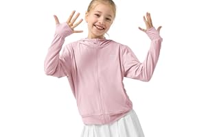 Rolanko Girls Summer Jacket with Thumbholes Long Sleeve Sun Protection Quick Dry Zipper Hoodie Kids Rash Guard Tops