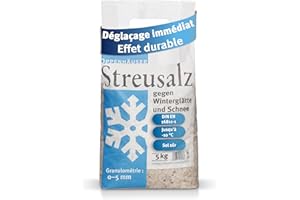 OPPENHÄUSER Sel de déneigement 5kg : efficacité immédiate et durable contre le verglas, sel d’épandage pour trottoirs, allées et parkings, granulométrie M, conforme DIN EN 16811-1, qualité premium