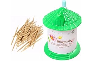 MBRO Toothpicks Dispenser Small Toothpick Holder Wooden Cocktail Sticks for Fashion Decoration BBQ Party Portable House Shaped Fun Family Plastic Box Included 50 Toothpick Approx Size 7X7.2Cm(Pack of 1)