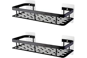 LEADAHEAD Shower Caddy Adhesive No Drill Bathroom Shower Organizers Rustproof Shower Shelves Wall-Mounted Kitchen Spice Rack Black Shower Holder 2-Pack