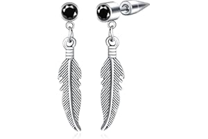 INFINIONLY Homme Acier Inoxydable Boucles d'oreilles Plume Boucles d'oreilles Tendance de Plume Pendantes d'oreilles Zircone pour Femme Bijoux fantaisie Oreilles Percées