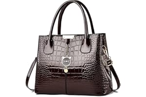 NICOLE & DORIS Elegant Tote Bags for Women - Patent PU Leather Handbag with Top Handle and Cute Pendant