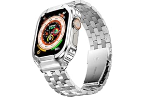 SUPLINK Stainless Steel Strap and Case Compatible with Apple Watch Straps 38/40/41/42/44/45/46/49mm Men, Rugged Metal Band Protective Bumper for iWatch Series SE 10 9 8 7 6 5 4 3 2 1 Ultra 2/1