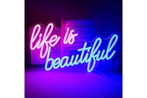 ‎INEONLIFE Life is Beautiful Neon Schild Rosa LED Neon Licht Blau buchstaben Licht schild für Schlafzimmer, Party, Hochzeit Wand Dekor Geschenke für Mädchen USB-betrieben