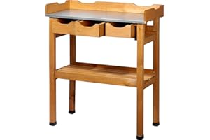 dobar® 29030e Pflanztisch mit 3 Schubladen | Gärtnertisch mit Ablageboden | Umtopftisch Kiefernholz | Blumentisch Massivholz | Gartentisch Outdoor | Verzinkte Arbeitsplatte | 80 x 40 x 90 cm | Braun