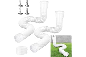 Hengrongshen 2 pezzi di estensione flessibile per grondaia, tubo di scarico, tubo di scarico flessibile rotondo per tubo di scarico 80/100 mm, allungabile da 47 a 150 cm, prolunga per grondaie, bianco