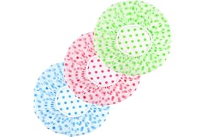 MELGO 3 Pcs Shower Caps, Reusable Bath Cap with Elastic Band, Waterproof Plastic Shower Caps for Women, Men, Kids (Mixed Color)