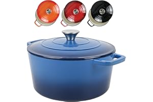 ANDREW JAMES Cast Iron 5L Round Casserole Dish with Lid – Enamel Coated Dutch Oven for Bread Baking, Stews, Roasting & Braising – Oven Proof Cast Iron Pan, No Seasoning Required (Blue)
