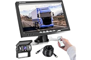 Podofo Samochodowy zestaw kamery cofania z 7-calowym monitorem LCD, wodoodporna kamera cofania na podczerwień z 4-pinowym kablem lotniczym, do systemu kamer tylnych 12 V-24 V
