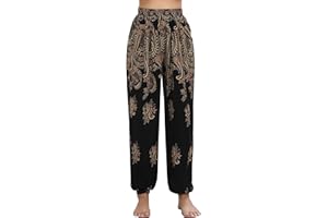 Totatuit Pantalones Hippies Mujer Tailandeses Estampado Verano Pantalones Bombachos Mujer Casuales Pantalones Anchos Yoga Casual
