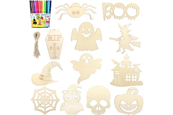 Halloween pyssel, 24 stycken trähantverk barn, pumpa pysselset, hängande trä, hamparep höstdekoration, dekoration, barnleksak
