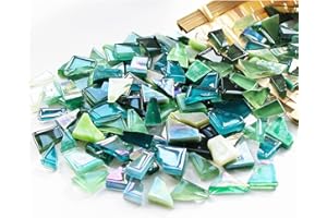 BTMIEY 500g unregelmäßige Kristall-Mosaikfliesen,kleine Mosaikfliesen,handgefertigt,Kristallhandwerk für Bastelarbeiten,große DIY-Bilderrahmen,handgefertigter Schmuck-Untersetzer(grüne Serie)