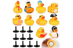 TOYMIS 10 szt. Gumowych Kaczek i 10 szt. Zatyczek Kaczek, Uchwyt na Kaczke Gumowy Uchwyt na Kaczke do Jeep Lover na Deske Rozdzielcza, Samochód Gumowe kaczki Dekoracje (Zólty, Czarny)