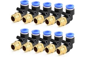 ERGAOBOY 10 Pcs 6mm Tube OD x 1/8 BSP Mâle Coude Push To Connect Pneumatique Raccords (PL6-01)