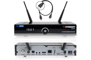 OCTAGON SF8008 4K Combo Receiver + HM-Sat HDMI Kabel, 2 Betriebssysteme: E2 Linux & Define OS, Sat- Kabel- DVB-T2 Receiver, PVR Aufnahmefunktion, Smart TV Streaming Box, Sat to IP, Mediathek, WiFi