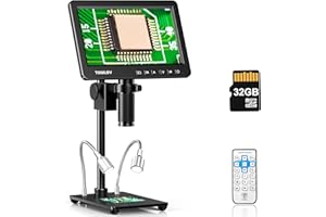 Tomlov DM209 HDMI Mikroskop Cyfrowy, Mikroskop Monetowy 1200x 2K z 7-Calowym Ekranem IPS, Czujnik Sony CMOS IMX 26MP, Metalowy Obiektyw Lutowany/Monetowy, Kompatybilny Z Windows/TV, Karta 32GB