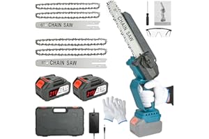 SHAVINGFUN Mini piła łańcuchowa z akumulatorem 20 cm, przenośna mini elektryczna piła łańcuchowa z zamkiem bezpieczeństwa, ręczna piła łańcuchowa z 2 bateriami, 2 łańcuchy do ogrodu, cięcie drewna,