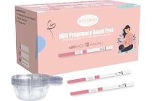 ACCUBIO Test de grossesse avec gobelets d’urine, 20 unités emballées individuellement Test à domicile de détection précoce de l’hCG, prueba de embarazo test de grossesse rapide 10 mUI/mL