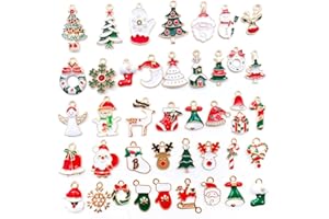 XOUDKE 50 Pezzi Ciondoli Cervi del Pupazzo di Neve Dell'albero di Natale dell'uomo Anziano Placcati Oro Smaltati Charms Lega per Gioielli Fai da Te, Collane, Bracciali, Orecchini, Regali per Natale