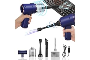 PACOK 3-in-1 Electric Compressed Air Duster with Keyboard Cleaner Kit, Rechargeable Mini Vacuum Cleaner with Led Light, Cordless Air Duster for Laptop Computers Keyboard, Replaces Canned Air Spray - Blue
