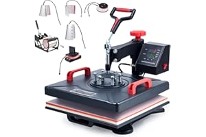 CREWORKS 38 X 38CM Pressa a Caldo 8 IN1 Pressa di Calore Macchina per Sublimazione Digitale Oscillante 360 Gradi con Controllo Digitale Termopressa per Magliette, Cappelli, Borse, Piatto, Tazza