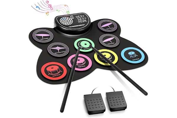 Anpro Batterie électronique avec Peau de Tambour de Couleur,Ensemble de Pratique de Batterie kit de Batterie électrique Portable,Convient aux Enfants, Adolescents, Adultes et débutants