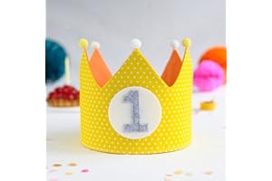 LG LITTLE GOODS Little Goods - Geburtstagskrone - wendbare - Stoffkrone - Krone Kinder Mädchen Junge - Krone inklusive austauschbarer Zahlen - Kindergeburtstag - Gelb - Gelb-grau