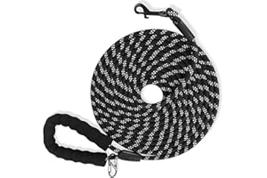 MYDREA Laisse Solide 5M/10M/20M Poignée Rembourrée Laisse de Dressage Noir 10M*8MM