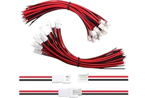 Lyeteung 30 Paar JST 2.54 XH 2 Pin Steckverbinder, Mini Micro JST XH 2.54 mm 2-Polige Buchse und Stecker mit 150mm 22AWG Kabeldraht (Rot Schwarz)