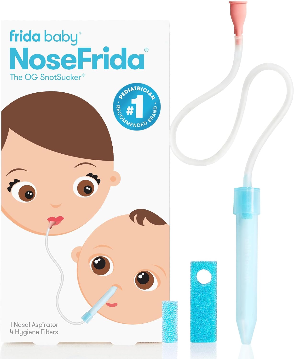 Frida Baby NoseFrida the SnotSucker: Nasal Aspirator for Baby, Baby Nose Sucker, NoseFrida + 4 Hygiene Filters