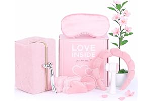 CHROVEN Set Skincare Coreana Donna – Kit Viso Completo con Gua Sha, Roller, Spazzola Detergente, Maschera, Fascia, Dischetti e Pochette – Cofanetto Regalo Donna Beauty, Idea Regalo Compleanno (Rosa)