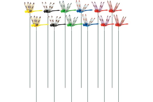 NQEUEPN 12pcs Décoration de Jardin Libellule Réaliste, 3D Artificielle Piquets de Libellule 6 Couleurs Ornements de Libellules pour Extérieur Patio Cour Pot de Fleur Décoration de Jardin (sans Clips)