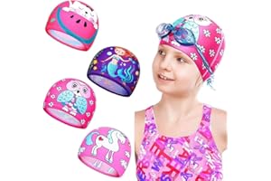 LEDSHLIU 4 Pezzi Cuffie da Nuoto per Bambini Cappello da Nuoto in Nylon Cuffia da Piscina per Ragazzo Cuffietta da Nuotare Elastica Kids Swim Caps Cuffia da Nuoto di Cartoon (Stile Adorabile)