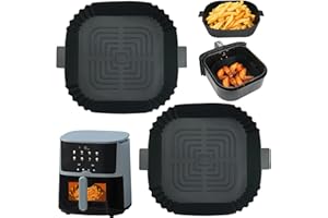 GINOYA 2PCS Air Fryer Liners for Tefal, 8 inch Square Silicone Air Fryer Accessories for 3.5L-5.5L COSORI Tower FABULETTA Philips Gourmia Air Fryer(Inner 6.5Inch, Black)