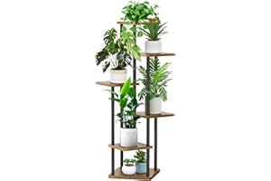 YOCOMEY 6-Tier Hölzern Blumenregal Pflanzenregal, Mehrstöckig Blumenständer Pflanzenständer Blumenbank Blumentreppe Pflanzentreppe Standregal für Innen Garten Balkon Deko(Schwarz)