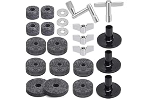 Facmogu 23PCS Cymbal Replacement Accessories, Cymbal Stand Felts, Drum Cymbal Felt Pads Include Wing Nuts, Washers, Cymbal Sleeves & Drum Key - Gray