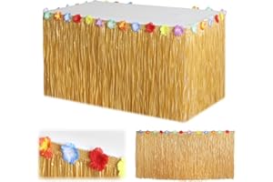 Tokaneit Luau Gras Tischrock Natürliche, Hawaii Tischröcke, Hawaii Luau Tischdeko, Hawaii Party Dekoration, Hawaiian Grass Table Skirt, für Bar BBQ Tropischen Sommer Garten Party Deko