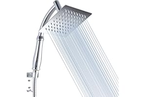 Voolan Rain Shower Head with Handheld Shower Arm, High Pressure Hand Shower Heads Made from Stainless Steel, 6 inch Square Waterfall Showerhead with Extension Arm and Bracket Kits, Chrome