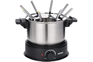 SEVERIN FO 2470 Set fonduta 1,4 L da 1500 Watt, Kit fonduta elettrica con 8 forchette colorate, Set fondue con regolazione continua della temperatura, Argento/nero