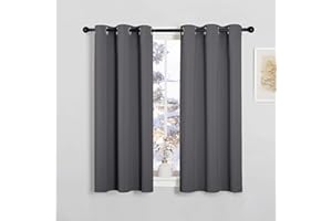 PONY DANCE Short Blackout Thermal Insulated Curtains for Bedroom Small Room Darkening Energy Saving Privacy Curtains & Drapes for Kitchen, W 34" x L 45", 2 Panels, Grey
